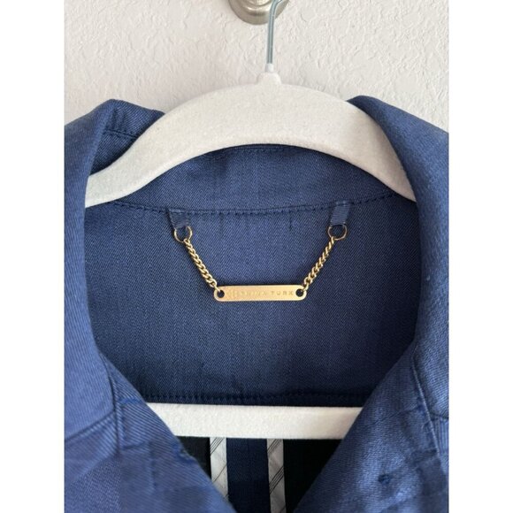 Trina Turk Blazer Jacket Linen Cotton Blend Blue 3/4 Sleeve Women Size 6 Classic - Picture 4 of 11